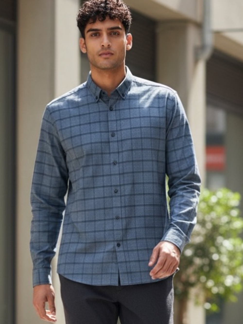 HUGO Men's Gray Plaid Dress Shirt button up Subtle Check Large  EUC